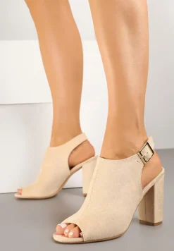 Beżowe Sandały Vices na Słupku z Wkładką ze Skóry Naturalnej Feladriela