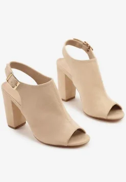 Beżowe Sandały Vices na Słupku z Wkładką ze Skóry Naturalnej Feladriela
