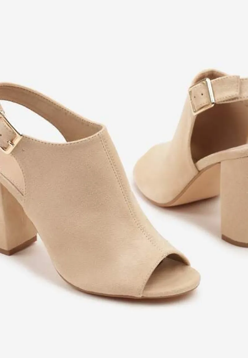 Beżowe Sandały Vices na Słupku z Wkładką ze Skóry Naturalnej Feladriela