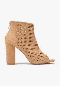 Beżowe Sandały Vices na Słupku z Ażurową Cholewką Felilina