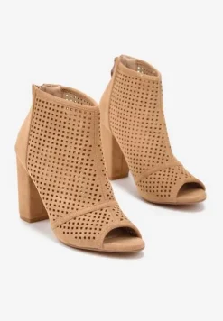 Beżowe Sandały Vices na Słupku z Ażurową Cholewką Felilina