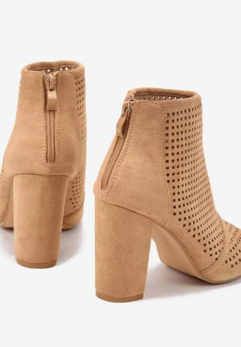 Beżowe Sandały Vices na Słupku z Ażurową Cholewką Felilina