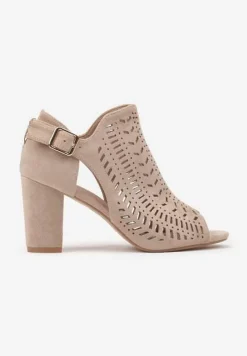 Beżowe Sandały Vices na Słupku z Ażurowym Wzorem Klamrą i Wycięciem Feliyra
