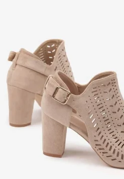 Beżowe Sandały Vices na Słupku z Ażurowym Wzorem Klamrą i Wycięciem Feliyra