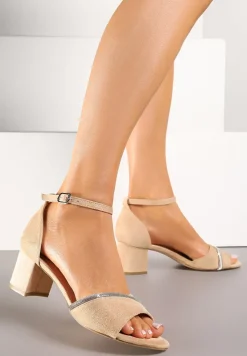 Beżowe Sandały Vices na Słupku Ozdobione Cyrkoniami Lumaneve
