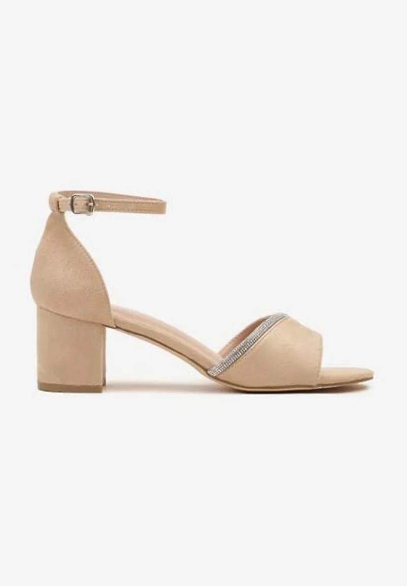 Beżowe Sandały Vices na Słupku Ozdobione Cyrkoniami Lumaneve