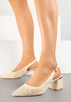 Beżowe Sandały Vices na Słupku Slingback ze Skórzaną Wkładką i Ażurowym Wzorem Iffinira