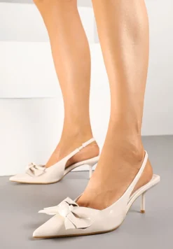 Beżowe Sandały Vices na Szpilce Slingback Ozdobione Kokardą Nilendria