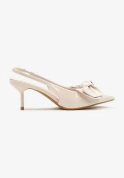 Beżowe Sandały Vices na Szpilce Slingback Ozdobione Kokardą Nilendria