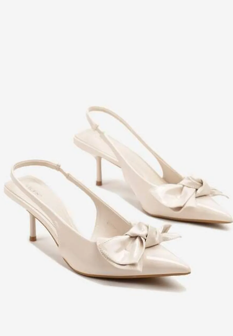 Beżowe Sandały Vices na Szpilce Slingback Ozdobione Kokardą Nilendria