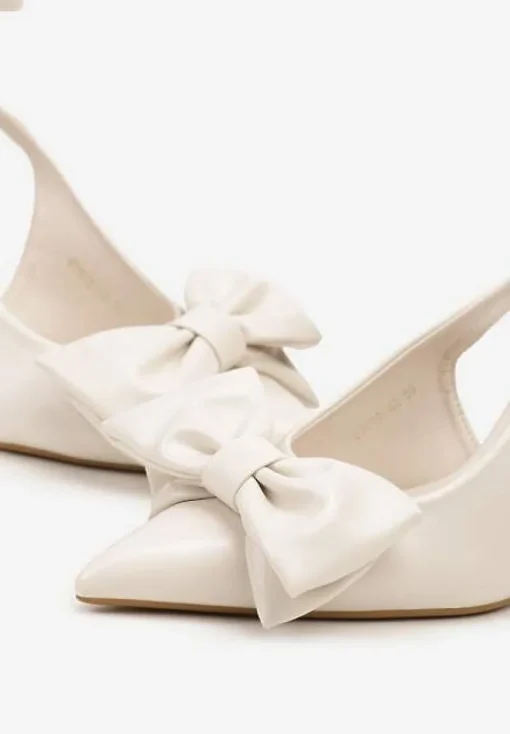 Beżowe Sandały Vices na Szpilce Slingback Ozdobione Kokardą Tilvanea