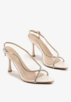 Beżowe Sandały Vices na Szpilce z Cyrkoniowymi Paskami Ovilira