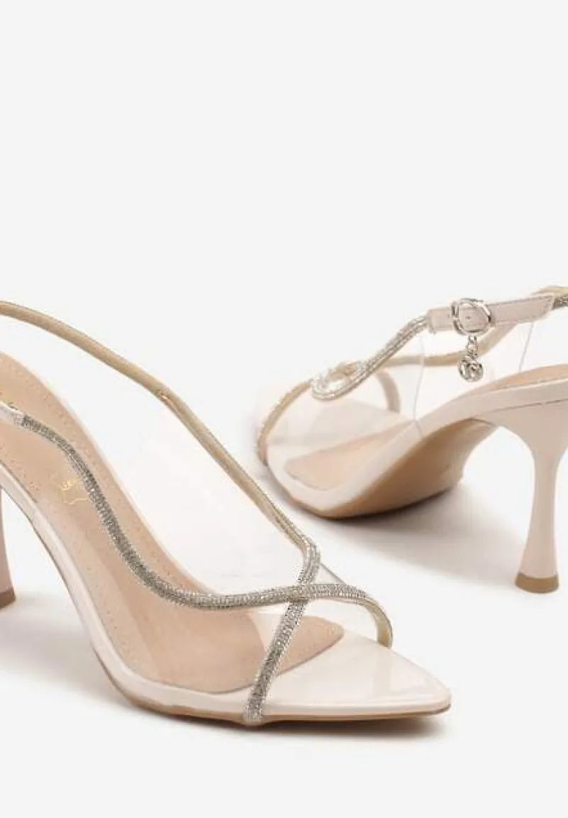 Beżowe Sandały Vices na Szpilce z Cyrkoniowymi Paskami Ovilira