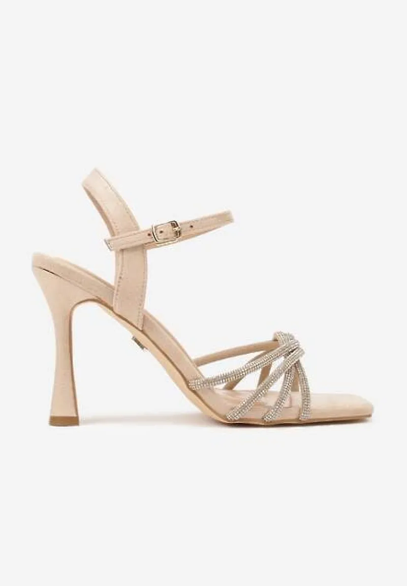 Beżowe Sandały Vices na Szpilce z Cyrkoniami Lirevoline