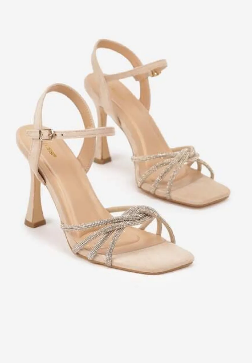Beżowe Sandały Vices na Szpilce z Cyrkoniami Lirevoline