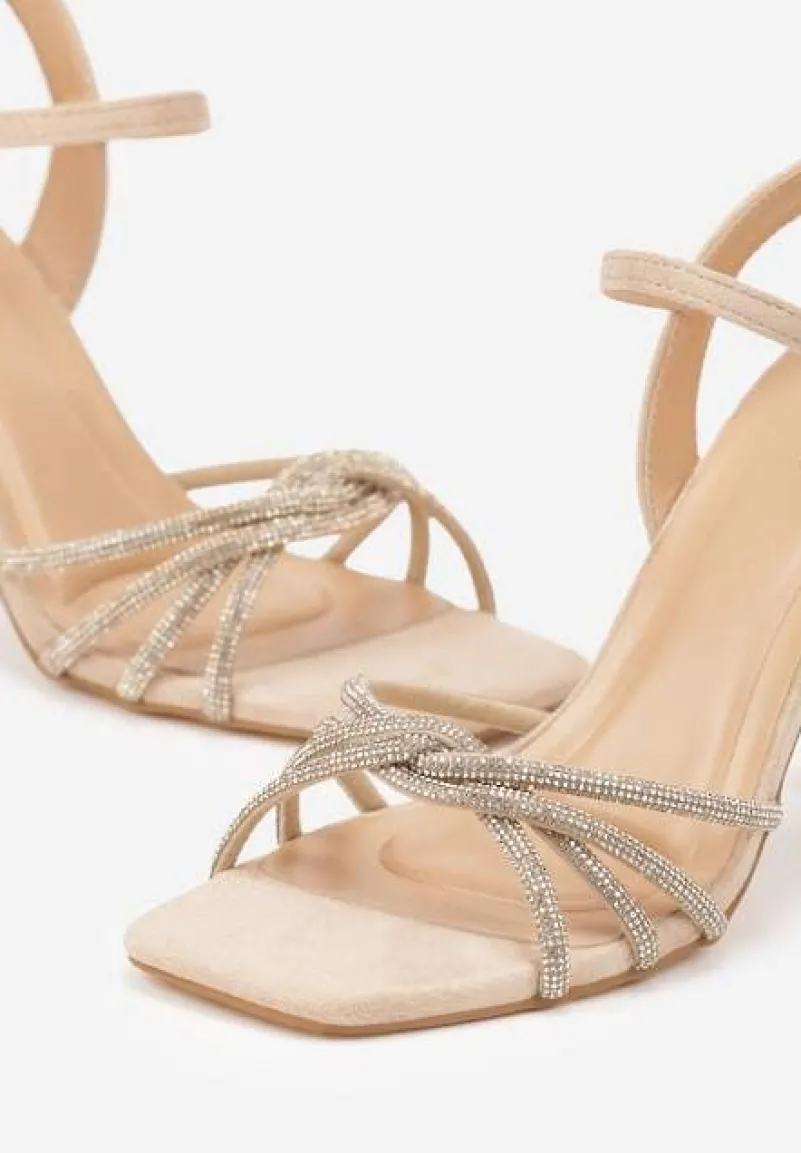 Beżowe Sandały Vices na Szpilce z Cyrkoniami Lirevoline