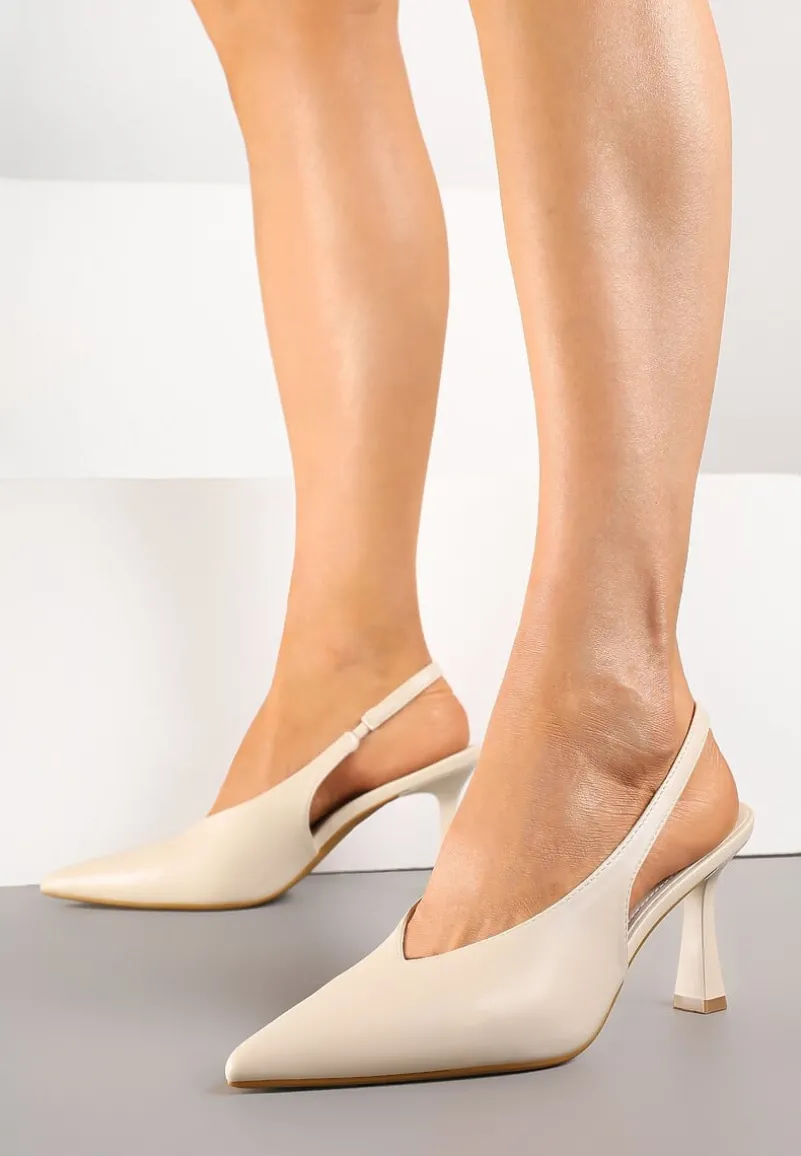 Beżowe Sandały Vices na Szpilce Slingback Ozdobione Nitami Kolliva