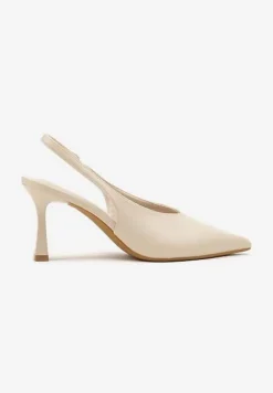 Beżowe Sandały Vices na Szpilce Slingback Ozdobione Nitami Kolliva