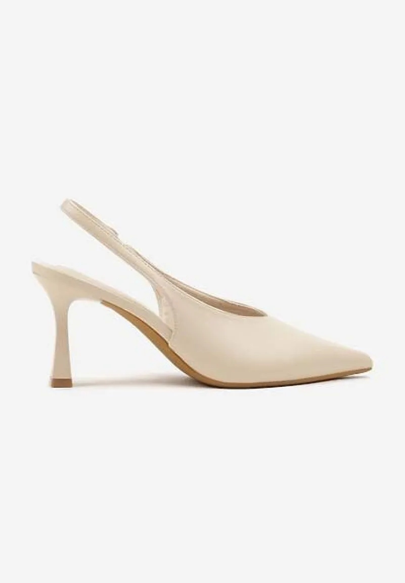 Beżowe Sandały Vices na Szpilce Slingback Ozdobione Nitami Kolliva