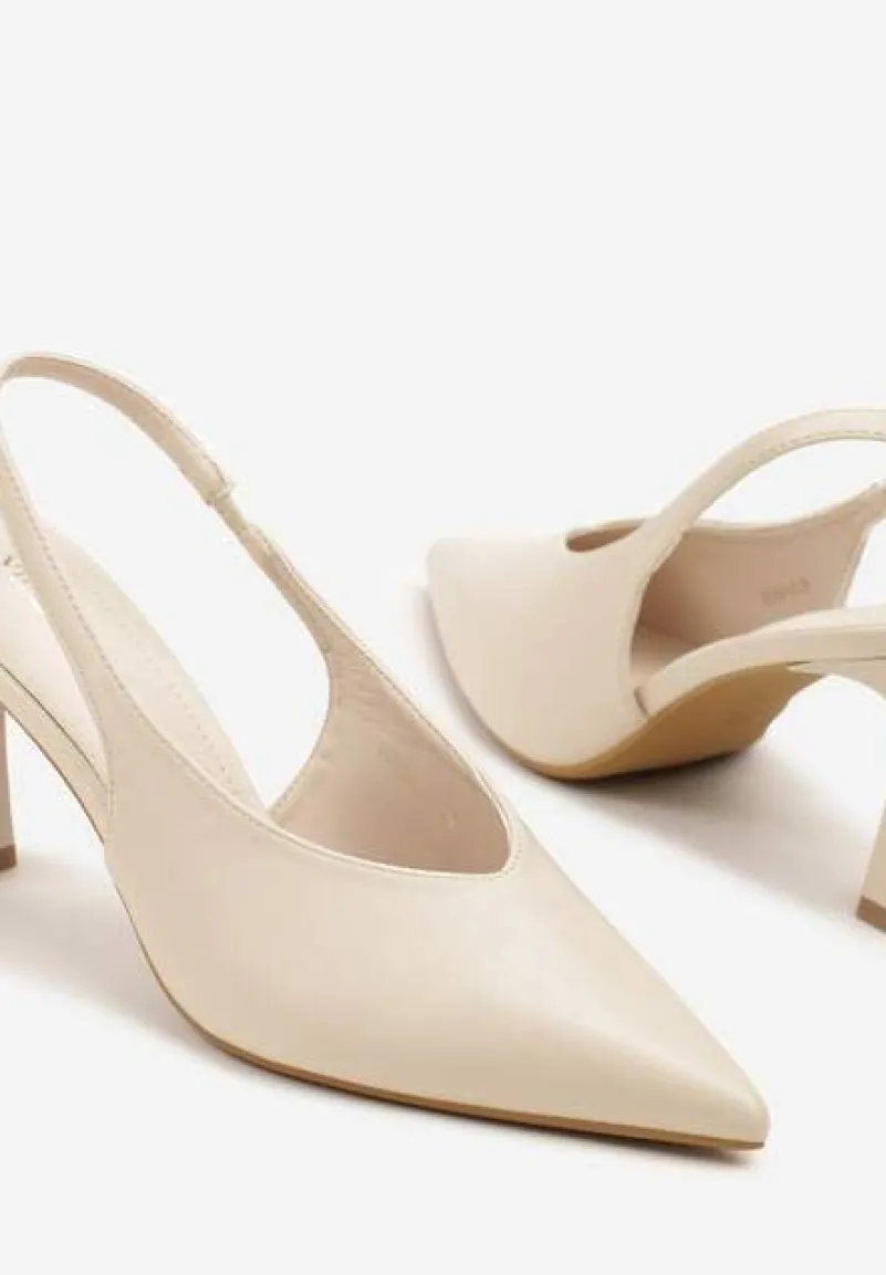 Beżowe Sandały Vices na Szpilce Slingback Ozdobione Nitami Kolliva