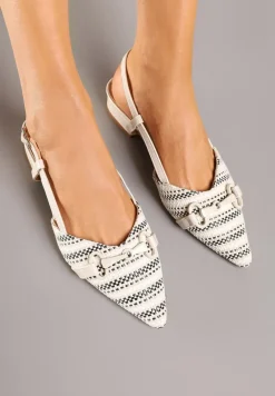 Beżowe Sandały Vices Slingback Ozdobione Klamrą i Plecionką Nilasiela