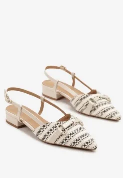 Beżowe Sandały Vices Slingback Ozdobione Klamrą i Plecionką Nilasiela