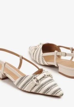 Beżowe Sandały Vices Slingback Ozdobione Klamrą i Plecionką Nilasiela