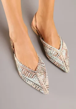 Beżowe Sandały Vices Slingback z Plecioną Cholewką i Metaliczną Nicią Nilannia