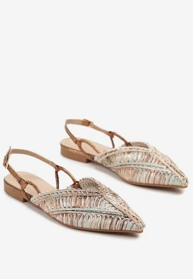 Beżowe Sandały Vices Slingback z Plecioną Cholewką i Metaliczną Nicią Nilannia