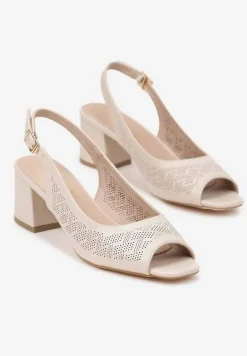 Beżowe Sandały Vices z Drobną Perforacją i Wkładką ze Skóry Naturalnej Ovielle