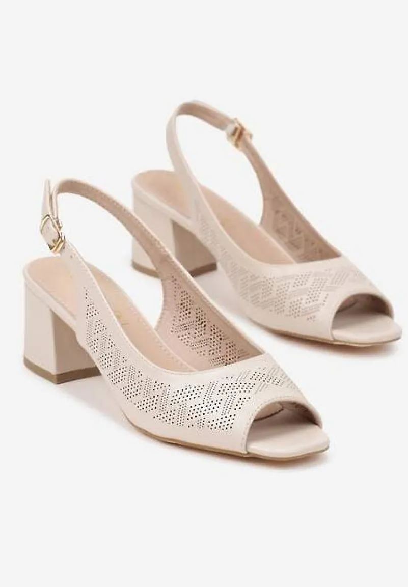 Beżowe Sandały Vices z Drobną Perforacją i Wkładką ze Skóry Naturalnej Ovielle