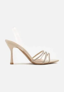 Beżowe Sandały Vices ze Skórzaną Wkładką Transparentną Cholewką i Cyrkoniami Novarissea