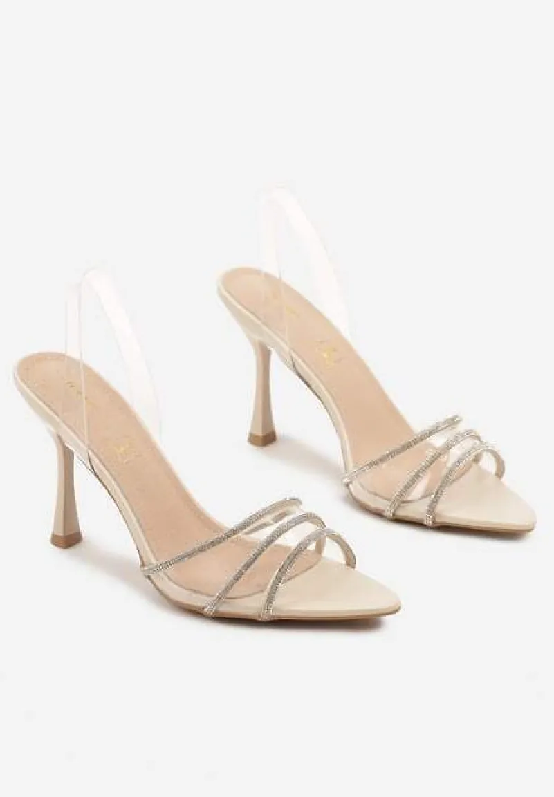 Beżowe Sandały Vices ze Skórzaną Wkładką Transparentną Cholewką i Cyrkoniami Novarissea