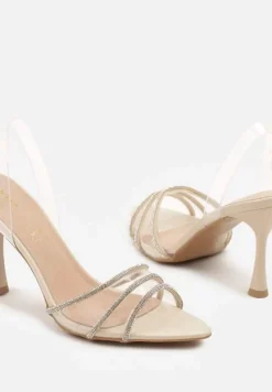 Beżowe Sandały Vices ze Skórzaną Wkładką Transparentną Cholewką i Cyrkoniami Novarissea