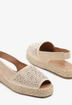 Beżowe Sandały w Stylu Espadryli z Cyrkoniami na Podeszwie z Plecionki Neorwena