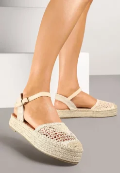 Beżowe Sandały w Stylu Espadryli z Plecioną Platformą i Cholewką Elisova