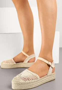Beżowe Sandały w Stylu Espadryli z Plecioną Platformą i Cholewką Elisova