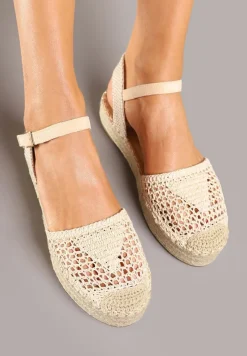 Beżowe Sandały w Stylu Espadryli z Plecioną Platformą i Cholewką Elisova