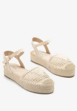 Beżowe Sandały w Stylu Espadryli z Plecioną Platformą i Cholewką Elisova
