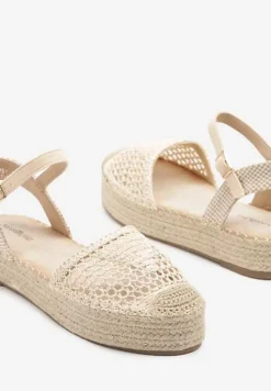 Beżowe Sandały w Stylu Espadryli z Plecioną Platformą i Cholewką Elisova