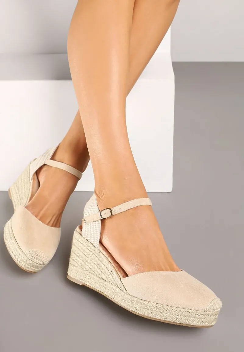 Beżowe Sandały w Stylu Espadryli na Koturnie z Plecionki Nilisine