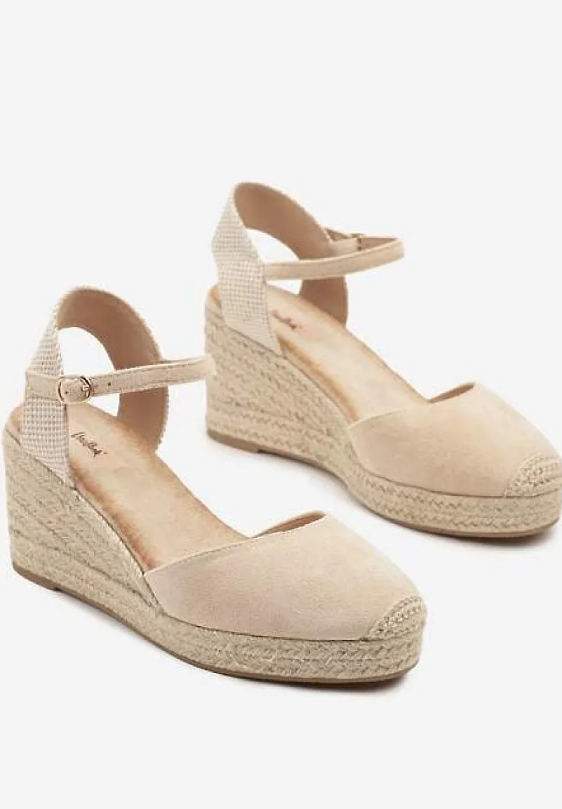 Beżowe Sandały w Stylu Espadryli na Koturnie z Plecionki Nilisine