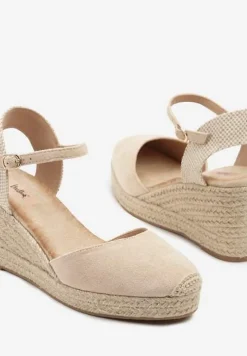 Beżowe Sandały w Stylu Espadryli na Koturnie z Plecionki Nilisine