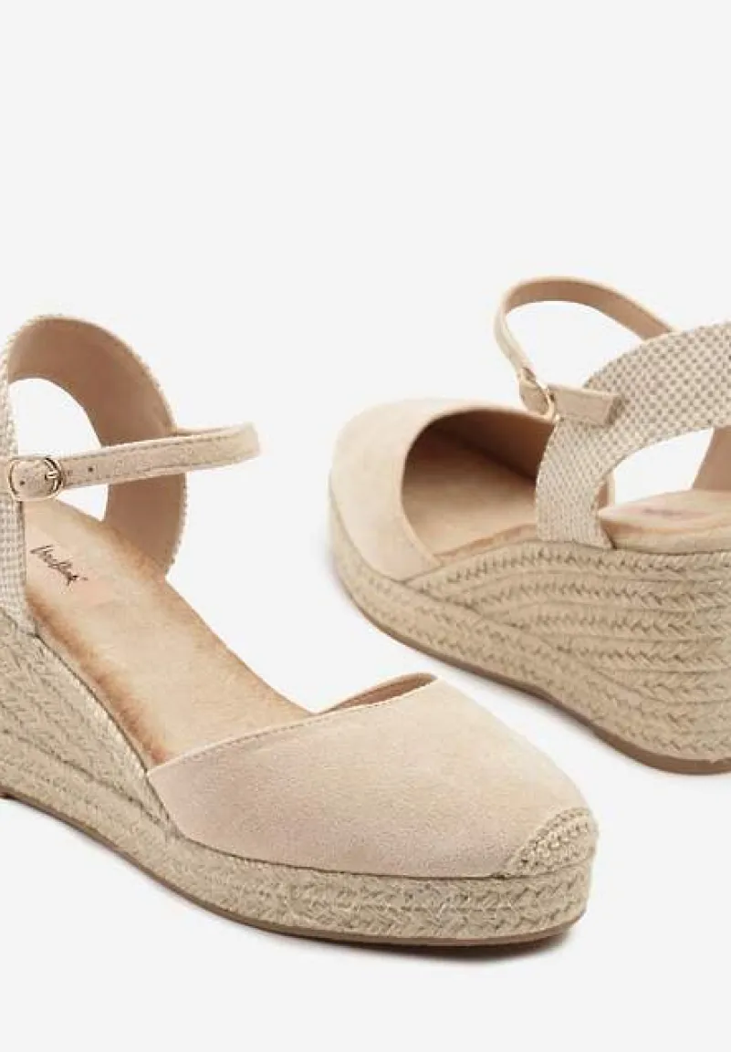 Beżowe Sandały w Stylu Espadryli na Koturnie z Plecionki Nilisine