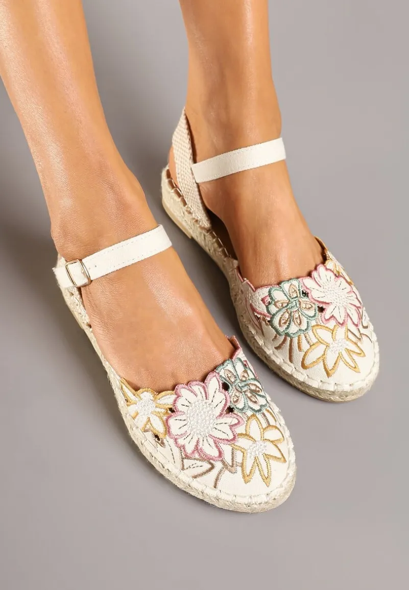 Beżowe Sandały w Stylu Espadryli z Plecionką i Haftem Lealisse
