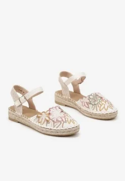 Beżowe Sandały w Stylu Espadryli z Plecionką i Haftem Lealisse