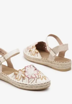 Beżowe Sandały w Stylu Espadryli z Plecionką i Haftem Lealisse