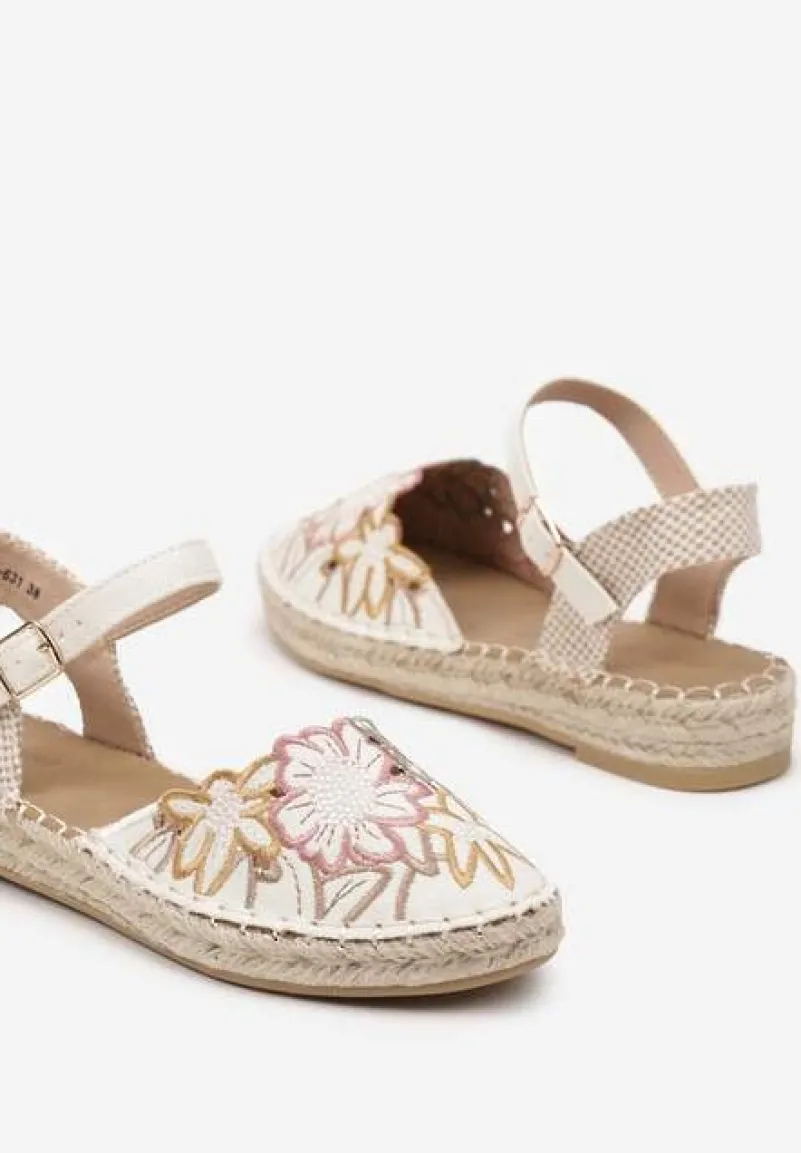 Beżowe Sandały w Stylu Espadryli z Plecionką i Haftem Lealisse