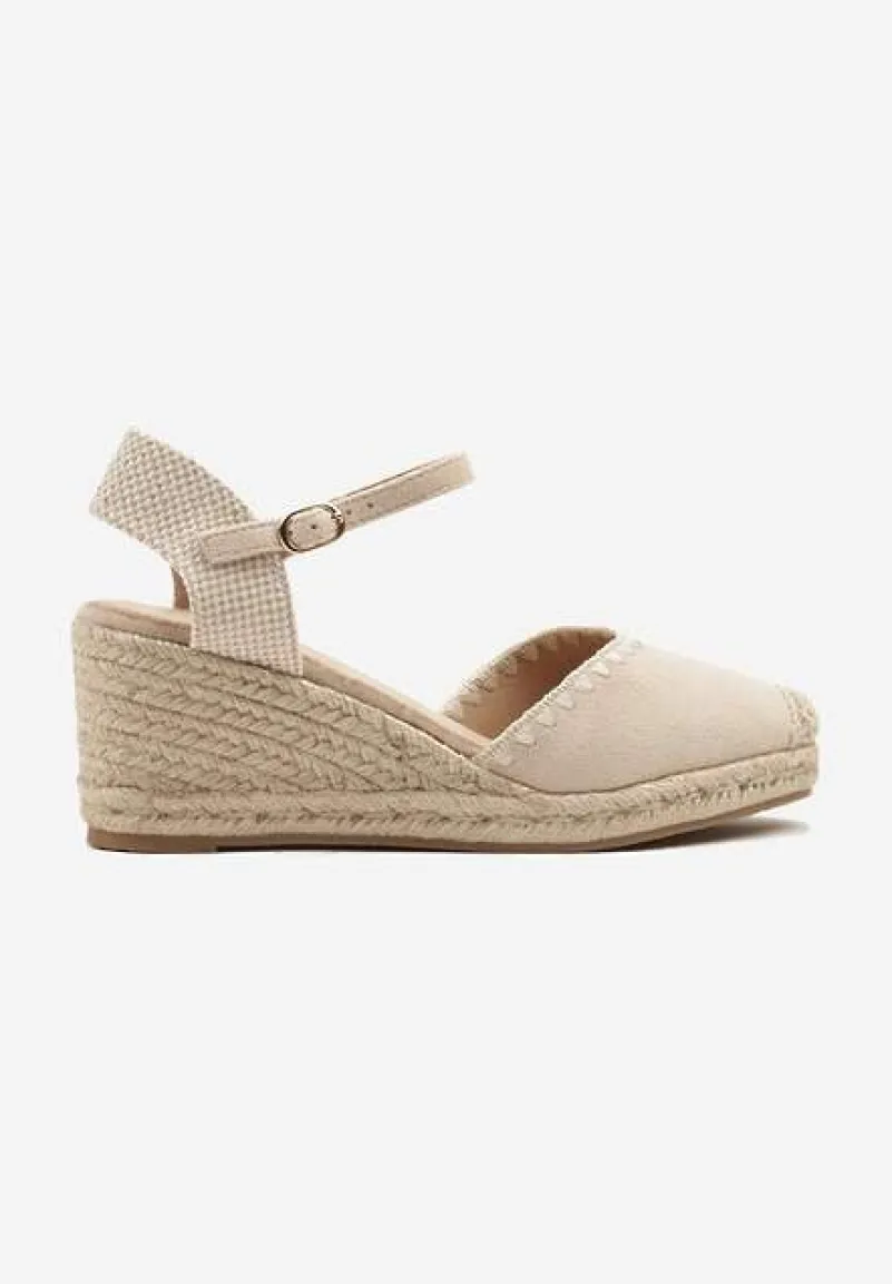 Beżowe Sandały w Stylu Espadryli na Koturnie z Plecionką Meralissea