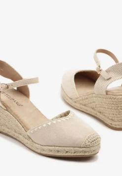 Beżowe Sandały w Stylu Espadryli na Koturnie z Plecionką Meralissea